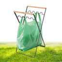 Foldable Trash Bag Holder for Camping, Heavy Duty 15 Gallon Outdoor Garbage Can Stand , No Assembly Iron Construction, Holds 4 Plastic Grocery Bags, Portable Wood Handle for Picnic, Beach, Party,BBQ