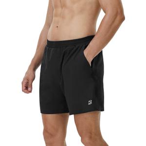 Roadbox Men's 5 Inch Running Athletic Quick Dry Shorts with Pockets for Workout Gym Exercise (Medium, Black)