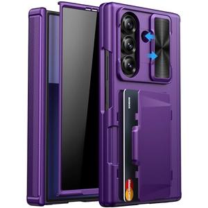 SIXBOX for Samsung Z Fold 7 Wallet Case with Privacy Screen Protector, Hinge Protection & Slide Camera Lens Cover & Card Holder, Full Body Protective Hard Phone Case for Samsung Z Fold 7, Purple