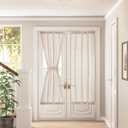 Linen French Door Curtains 72 Inch Length Dual Rod Pocket Semi Sheer Curtains for Laundry Room Bedroom Sliding Door with Tieback Privacy Light Filtering Sidelight Drapes