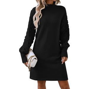 HUUSA Winter Dresses for Women 2025 Fall Puff Long Sleeve Sweaters Loose Mock Neck Outfits Sexy Mini Dress Going Out (Gray, S)