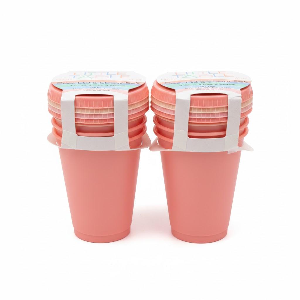 Little Table Cup, Lid & State Set Coral 17OZ, Count of 8