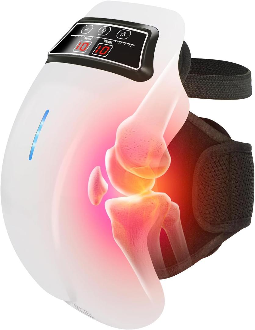 BIBIRE Cordless Knee Massager with 9 Level Heat, Vibration, Massage, Knee Pain Relief for Swelling Stiff Joints, Stretched Ligament and Muscles Injuries, Adjustable Straps, Suit for Family