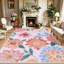OLANLY 4x6 Area Rug, Washable Floral Rug for Bedroom, Living Room, Dining Room  Non Slip Low Pile Soft Indoor Carpet, Lightweight & Non-Shedding Throw Rug for Office or Kids Room, Pink