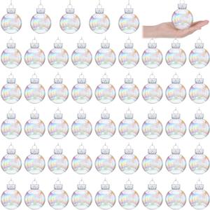 Funtery 50 Pcs Christmas Iridescent Clear Ornaments Balls Iridescent Christmas Balls for Tree Crafts Fillable Transparent DIY Hanging 2.5 Inch Rainbow Ball for Holiday Decor (Iridescence Style)