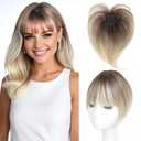 Hair Topper Clip in Bangs, 360 3D Cover Hair Toppers for Women with Thinning Hairs, Upgrade Topper with Bang Clip, 10 Inch Straight Hairs Pieces for Women (Ombre Light Brown to Blonde)