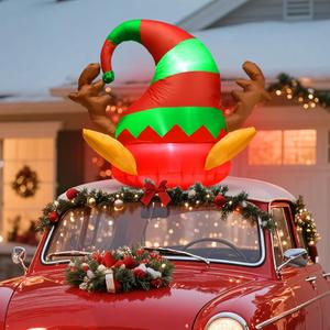 Soulchen 4 ft Inflatable Christmas Car Decoration Elf Car Roof Outdoor Decoration Christmas Blow up Elf Hat Yard Decor with Built-in LEDs for Xmas Holiday The Top of Truck Decor