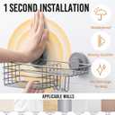LEVERLOC Shower Caddy Suction Cup, Heavy Duty Bathroom Organizer for Inside Shower with Hooks & Soap Holder NO-Drilling Bathroom Shower Holder-Grey