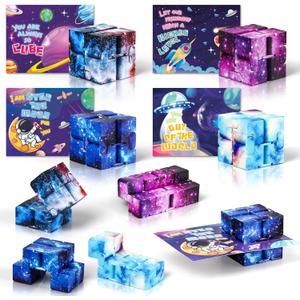 SpringFlower Valentines Day Cards for Kids,Valentine's Cards with 24 Pack Cube Fidget Toys,Valentines Day Gifts for Kids Classroom Exchange, Valentine's Party Favors Prizes