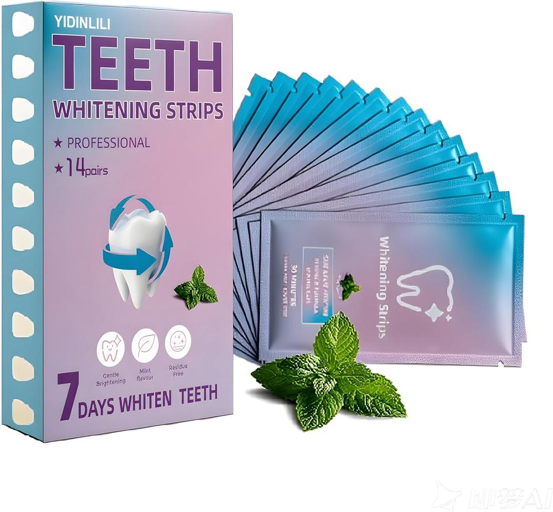 Teeth Whitening Strips Enamel Safe - 14 Treatments, Gently Remove Coffee, Stains, No Sensitivity, Mint Fresh Breath, Vegan & Cruelty Free