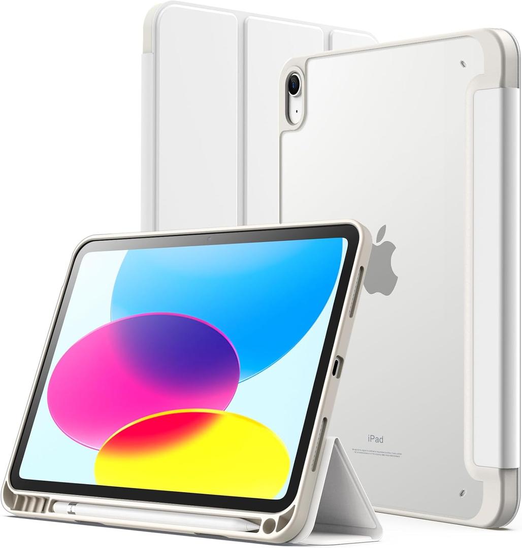 JETech Matte Case for iPad (A16) 11th/10th Generation (2025/2022) with Pencil Holder, Frosted Translucent Back Slim Stand Protective Tablet Cover (White)