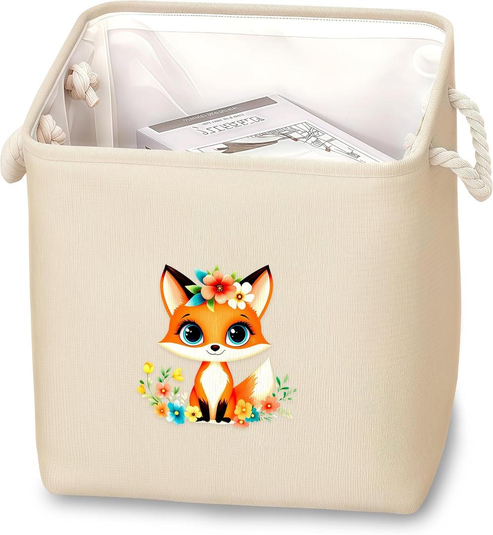 Fox Fabric Storage Bin 11 x 11 Inch, Foldable Storage Basket for Home, Office,Closet, Clothes, Organizer, Cute Home Room Desk Decor For Girls Women!