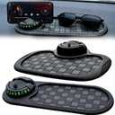 2 PCS Multifunctional Car Anti-Slip Mat, Anti Slip Mat for Car Dashboard | Including Temporary Parking Number & 360° Rotatable Phone Holder, Organizer Pad for Phones, Keys, Sunglasses(Black, Grey)