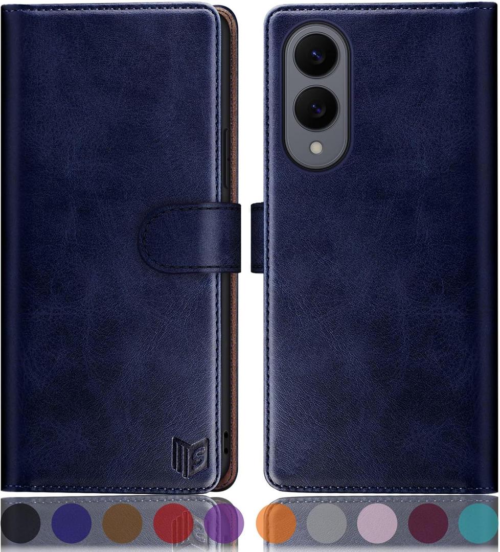 SUANPOT Compatible with Samsung Galaxy S25 Edge Wallet case with RFID Blocking Credit Card Holder,Flip Book PU Leather Protective Cover Women Men for Samsung S25 Edge case Blue