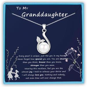 Sereney Back to School Gifts for Daughter Granddaughter as Silver Freshwater Pearl Necklace for Granddaughter Necklace, Granddaughter Gifts from Grandma as Daughter Necklace from Dad