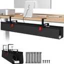 No Drill Under Desk Cable Management Tray, 36" Cord Organizer for Table, Clamp/Screw Mount Desk Cable Management, Premium Fabric Cable Management Tray for Office, Home（Black/2set）