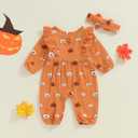 FOMOYUU Newborn Baby Girl My First Halloween Clothes Pumpkin Romper Jumpsuit Fall Outfits Ruffle Long Sleeve with Headband (Orange)
