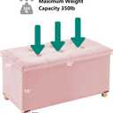 YOUDENOVA 30 Inches Folding Storage Ottoman Bench, Velvet Storage Chest, Footrest Couch with Wooden Legs, Support 350lbs for Bedroom, Living Room, Hallway, Pink, Clearance, 30"D x 15"W x 16.8"H