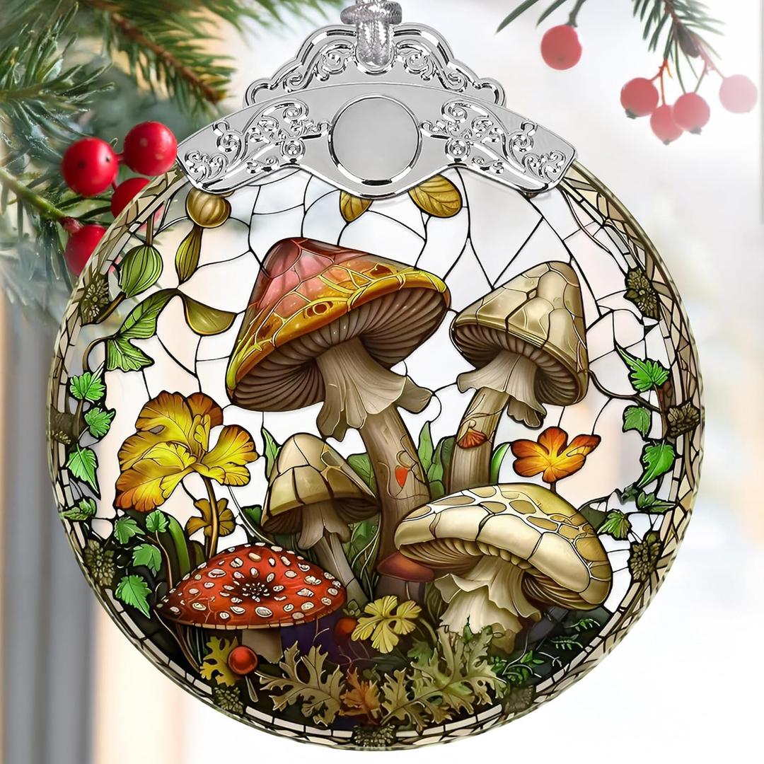 2025 Christmas Tree Ornament - Stained Glass Mushroom Holiday Decor, Christmas Decoration, Gift Idea for Friends, Exchange