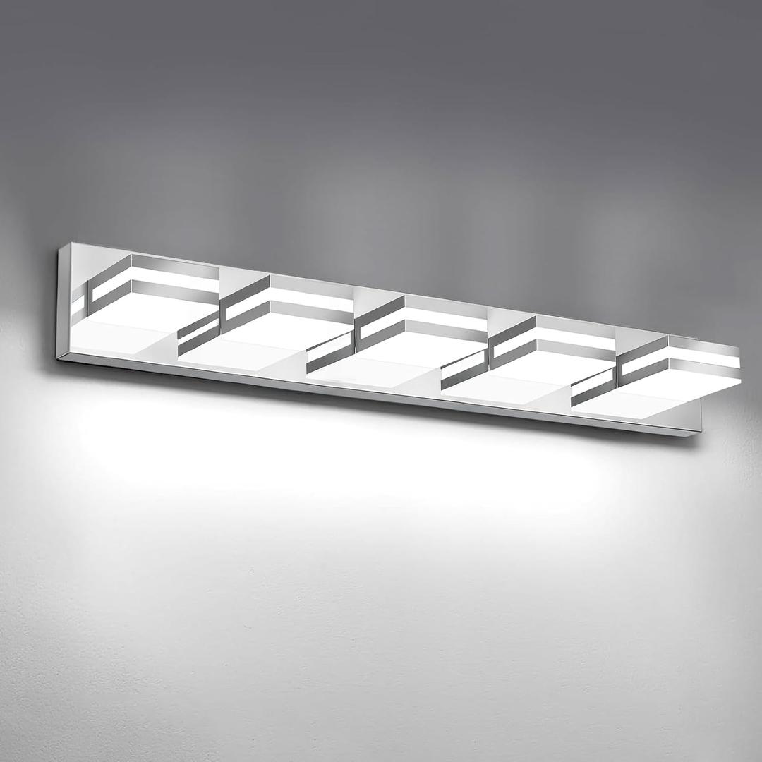 IZORRO LED Modern Bathroom Lights Fixtures(5 - Light,Dimmable,360Rotate),Chrome Acrylic Wall Lighting,Vanity Lights for Bathroom Over Mirror - 6000k 30In No Assembly Required
