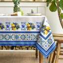 Horaldaily Summer Tablecloth 5270 Inch Rectangular, Vintage Classical Lemons Jasmine Leaves Blue Yellow Washable Seasonal Table Cover for Party Picnic Dinner Decor