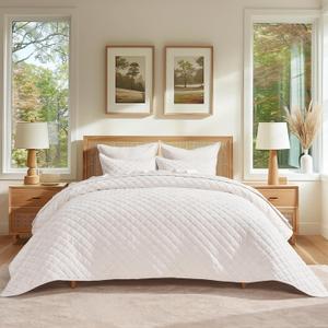 EVERGRACE Luxury Velvet Quilt Set King Size, Diamond Quilted Lightweight Velvet Comforter for All Season, Ultra Soft Oversized Bedspread Coverlet Bedding Set with 2 Pillow Shams, Ivory White (KING/CAL.KING (108" x 96"))