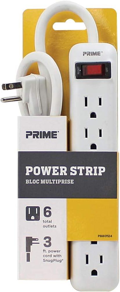 Prime Wire PB801124 6-Outlet Power Strip with 14-3 SJT 3-Feet Cord