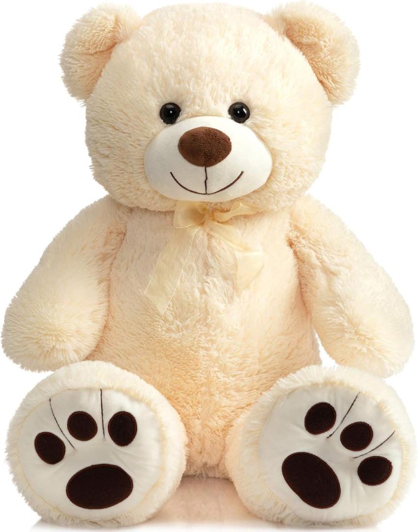 HollyHOME Teddy Bear Stuffed Animal Plush Giant Teddy Bears with Footprints Big Bear 36 inch Beige