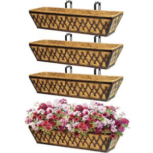 4 Pack 24 Inch Window Boxes Planters Railing Planter Box with Adjustable Brackets for Porch Fence Patio Balcony Hanging Flower Baskets with Coco Liners for Outdoor Garden Decor - Bronze