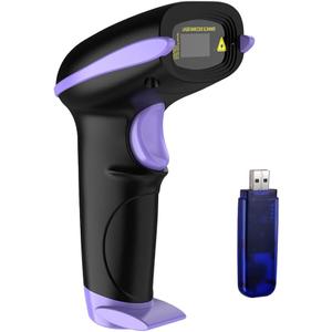 NADAMOO Wireless Barcode Scanner 328 Feet Transmission Distance USB Cordless 1D Laser Automatic Barcode Reader Handhold Bar Code Scanner with USB Receiver for Store, Supermarket, Warehouse - Violet