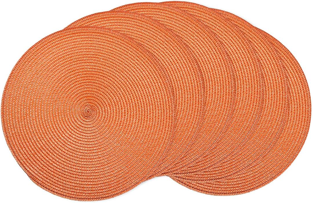 AHHFSMEI Round Braided Placemats 15 Inch Round Table Mats for Dining Tables Natural Woven Heat Resistant Place mats, Set of 6 (Orange)