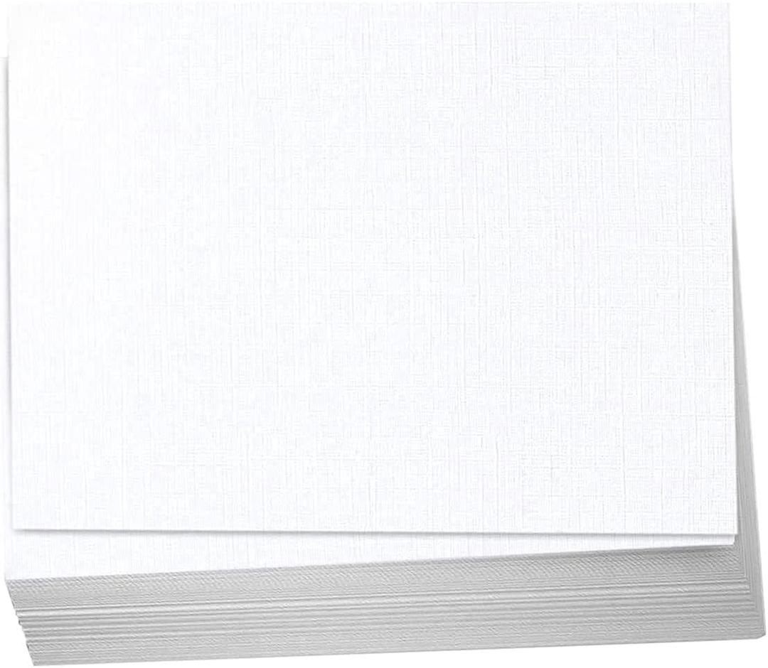 Hamilco 5x7 White Linen Cardstock Paper Blank Index Cards Flat Card Stock Heavyweight 100lb Cover 100 Pack