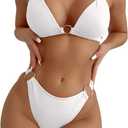 SweatyRocks Women's Ring Linked Halter Push Up Bikini Swimsuit High Stretch Bathing Suit Swimwear Set Swimming Suit Two Piece (Large, White)