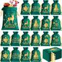 50 Pcs Christmas Velvet Drawstring Bags Bulk Santa Gift Bags for Candy Wrapping Goodie with Ribbon Drawstring for Xmas Holiday Party Supplies, 6 Styles(4 x 6 Inch,Green)