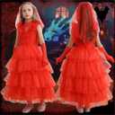 Girls Halloween Costumes Ghost Red Bride Dress Up Cosplay Costume (Red, M)