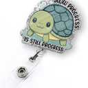 Cute Turtle Badge Reel Retractable for Nurse Nursing Student RN CNA & Medical Worker, Slow Progress is Still Progress Badge Clip, Pediatric Badge Holder with Alligator Clip & 24" Durable Nylon Cord