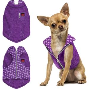 Tuff Pupper Reversible Fleece Sweater Vest for Dogs | Lightweight Comfortable Insulated Jacket | Front Zip Closure | Machine Washable | Built-in Leash Hole | Sizes for All Breeds (Small, Purple)