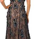 Adrianna Papell Women's Bead Lace Long Dress, Midnight Multi/Nude, 18