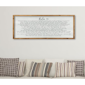 ZZJJHYWGQ Catholic Wall Decor Psalm 91 Bible Verse Wall Art 32"×12" Scripture Print Sign for Home Prayer Room Family Christian Inspirational Quotes Wood Framed Religious Wall Hanging (Black)