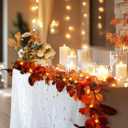 SHareconn 6ft Fall Garland with Lights, Autumn Leaves Garland with Realistic Pumpkins, Thanksgiving Christmas Decorations for Mantle Home Wedding Table Porch Indoor Outdoor, Orange, 6 FT