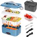 Electric Lunch Box with 3 Temperature Levels, 100W Fast Heating heated lunch box, 12V/24V/110V 1.8L Portable Food Warmer for Office, Car, and Truck, Includes Upgraded Bag & Extra CompartmentsBlue)