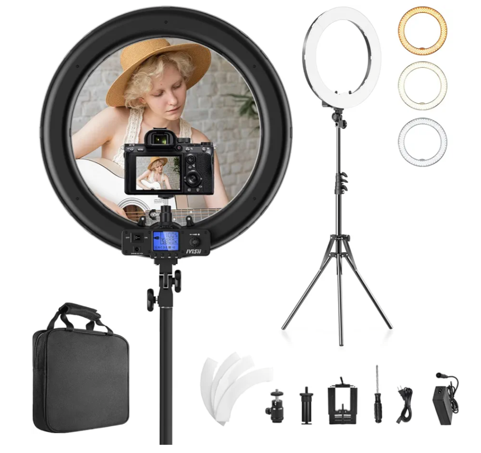 Ring Light,19inch LED Ring Light with Stand &LCD Display Adjustable Color Temperature 3000K-5800K, Makeup Light for YouTube Video Shooting, Portrait, Vlog, Selfie 【Upgraded Version】