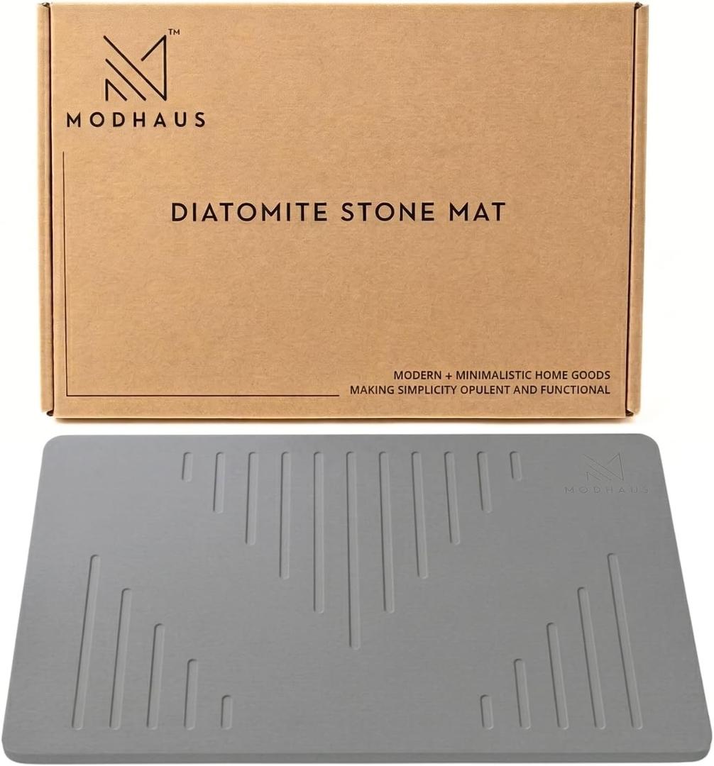 MODHAUS Diatomite Stone Bath Mat, Fast Drying Natural Bathroom Mat, Eco Friendly Non Slip Super Absorbent Bathroom Floor Mat, Easy Clean Stone Bath Mats for Bathroom (23.6" x 15.6”) (Dark Gray)
