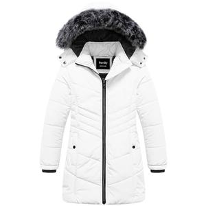 Pursky Girl's Fleece Winter Coat Youth Ski Jacket Bubble Down Puffer Coat With Faux Fur Trim Hood White 14-16