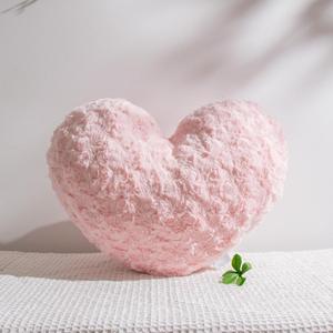18" Blush Pink Heart Pillow, Luxury 600GSM Rose Textured Faux Rabbit Fur, Super Matte Aesthetic Decorative Throw Pillow for Couch Bed Sofa, Romantic Home Decor Heart Cushion