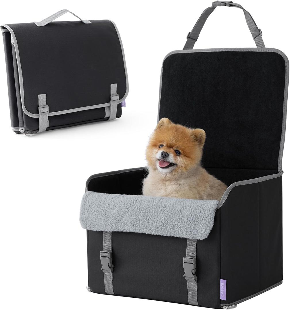Lesure Dog Car Seat for Small Dogs, Foldable Pet Car Seat with Clip-On Safety Leash, Waterproof Puppy Booster Seat for Small Pets Under 25lbs, Portable Doggie Carseat Travel Carrier Bed, Black