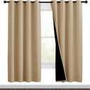 NICETOWN Living Room Completely Shaded Draperies, Privacy Protection & Noise Reducing Black Lined Insulated Window Treatment Curtain Panels for Patio Door (Set of 2 Pcs, W46 x L72, Biscotti Beige)