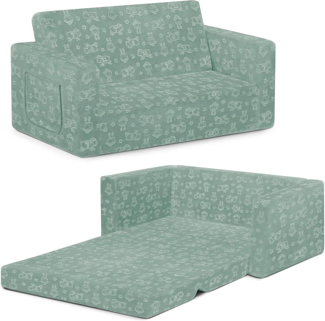 Serta Perfect Sleeper Extra Wide Convertible Sofa to Lounger - Comfy 2-in-1 Flip Open Couch/Sleeper for Kids, Sage