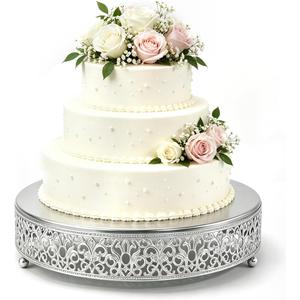 Cake Stand, Metal Round Cupcake Dessert Stand Cake Display Holder Cookies Fruit Serving Tray Decor for Wedding Party Birthday Baby Showers Anniversary (14 in, Matte Silver)