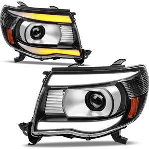 AUTOSAVER88 Headlights Assembly Compatible with 2005 2006 2007 2008 2009 2010 2011 Tacoma Projector Headlamp with Yellow Sequential Turn Signal Light Black Housing Clear Lens (LED DRL)